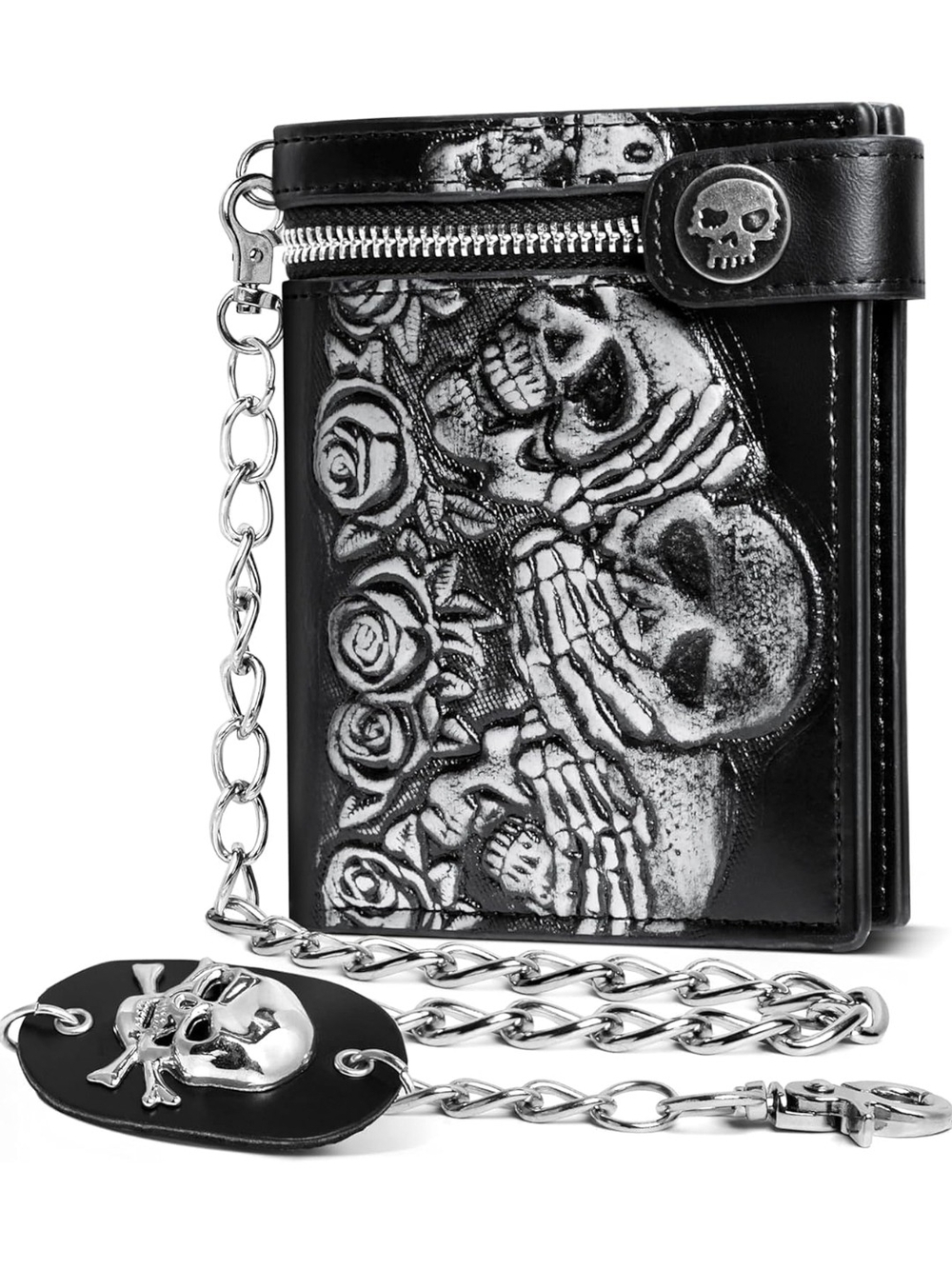 Black Skull & Roses Chain Wallet